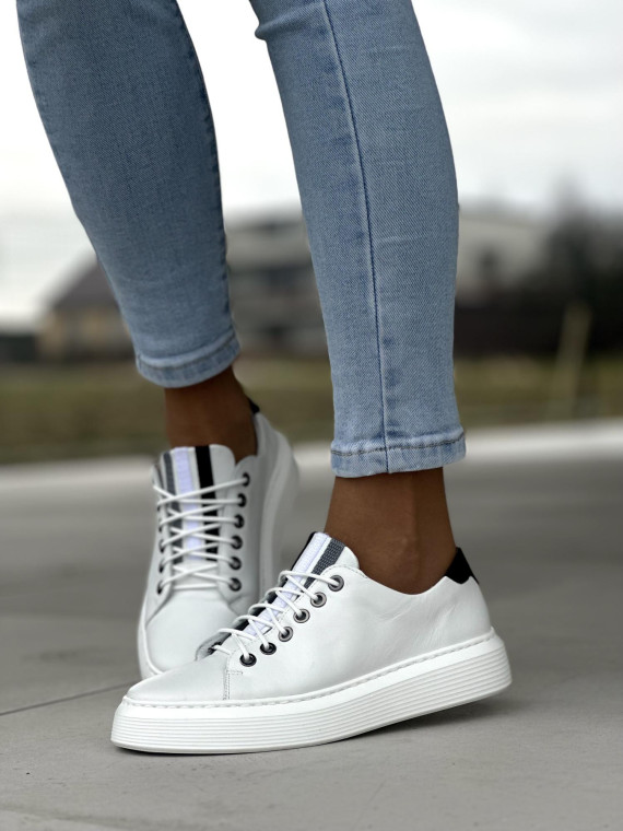 Wygodne i zgrabne białe trampki damskie, skóra naturalna