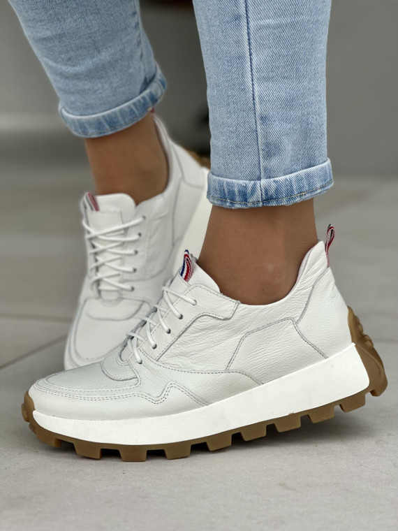 Stylowe i wygodne białe wygodne sneakersy damskie, skóra naturalna