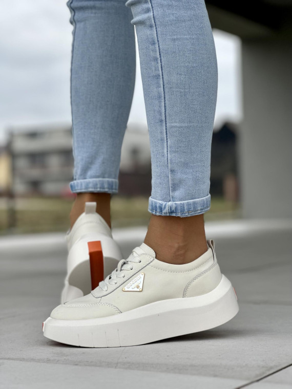 Wygodne i lekkie beżowe sneakersy damskie, skóra naturalna