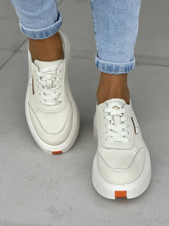 Wygodne i lekkie beżowe sneakersy damskie, skóra naturalna