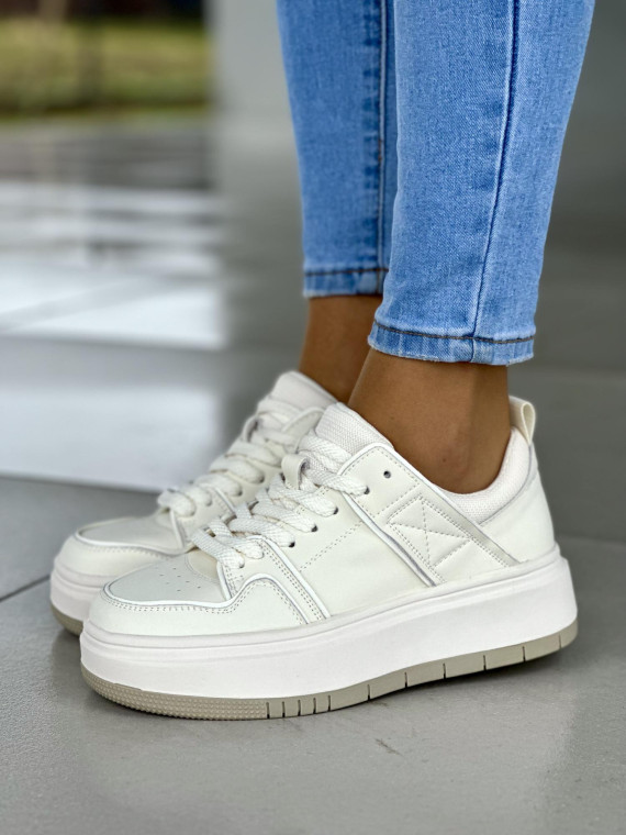 Wygodne białe trampki damskie na grubej podeszwie, skóra naturalna