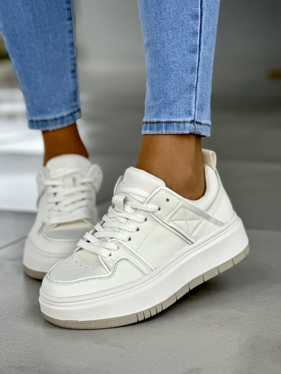 Wygodne białe trampki damskie na grubej podeszwie, skóra naturalna