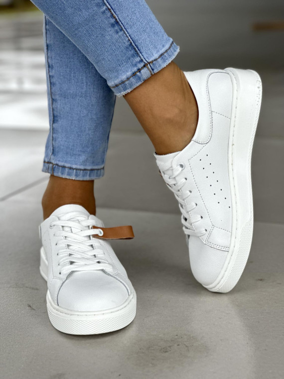 Lekkie białe trampki damskie, skóra naturalna