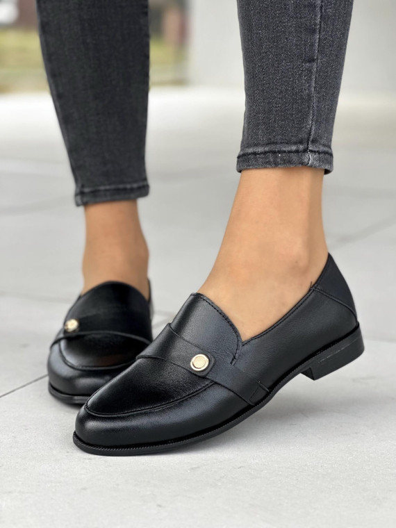 Zgrabne i wygodne czarne mokasyny damskie, skóra naturalna