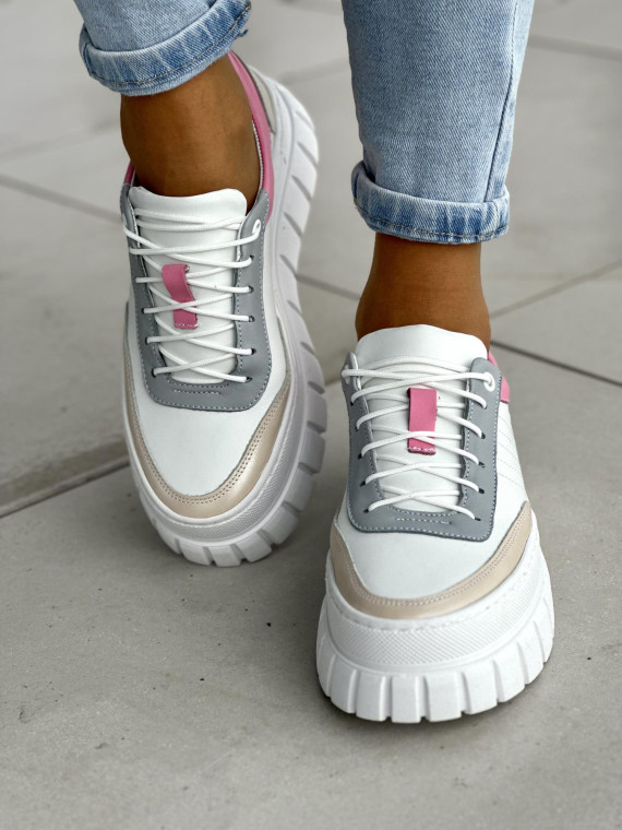 Wielokolorowe trampki damskie na wyższej podeszwie, skóra naturalna