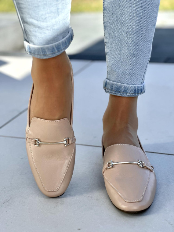 Bardzo wygodne i lekkie beżowe mokasyny damskie, skóra naturalna