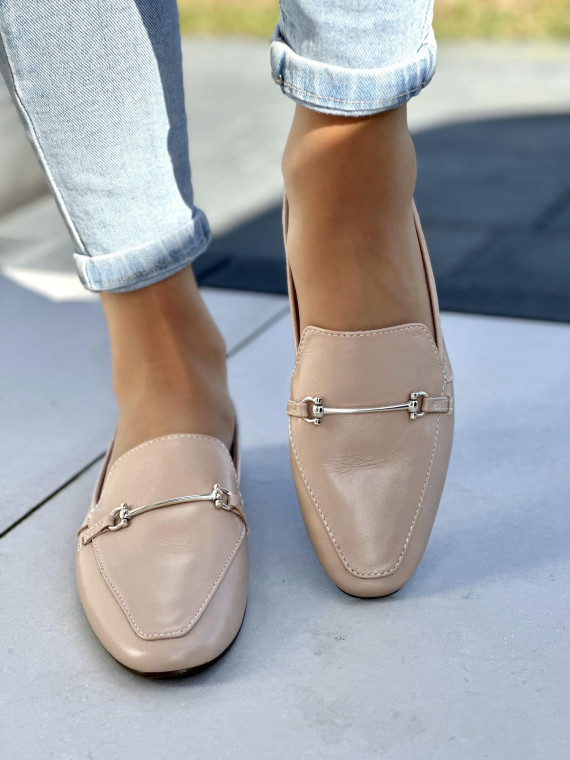 Bardzo wygodne i lekkie beżowe mokasyny damskie, skóra naturalna