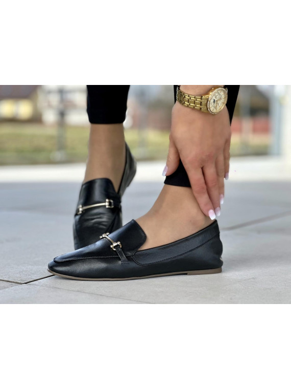 Wygodne i bardzo lekkie czarne mokasyny damskie, skóra naturalna
