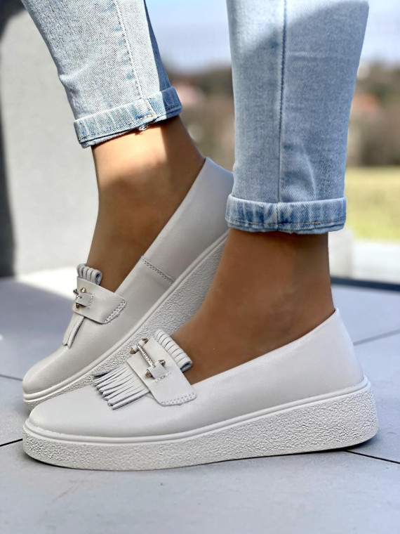 Bardzo lekkie beżowe mokasyny damskie skóra naturalna