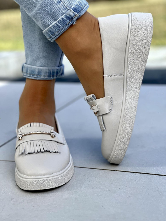 Bardzo lekkie beżowe mokasyny damskie skóra naturalna