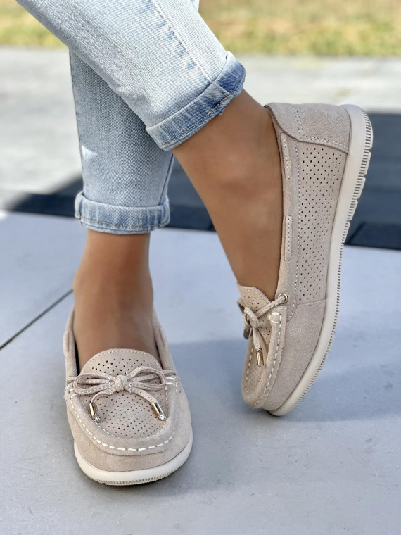 Bardzo wygodne i lekkie beżowe mokasyny damskie, skóra naturalna