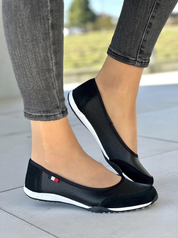 Wyjątkowe wygodne czarne baleriny damskie, skóra naturalna