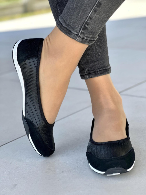 Wyjątkowe wygodne czarne baleriny damskie, skóra naturalna