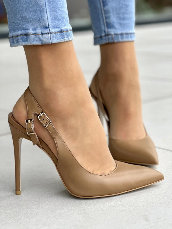 Beżowe czółenka damskie skórzane