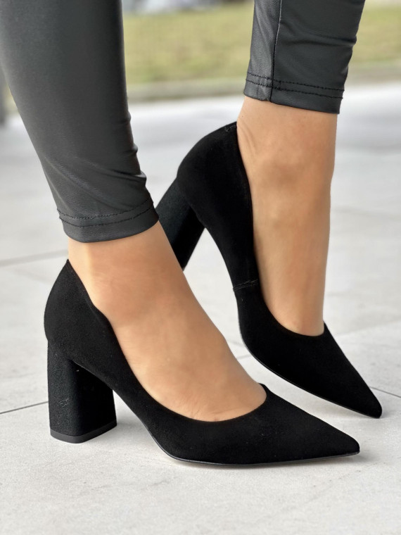 Czarne czółenka damskie skórzane