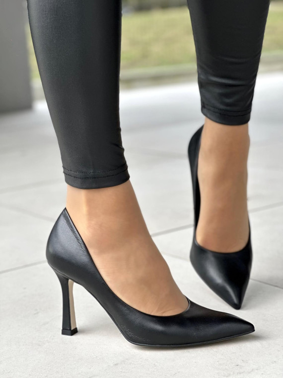 Czarne czółenka damskie skórzane