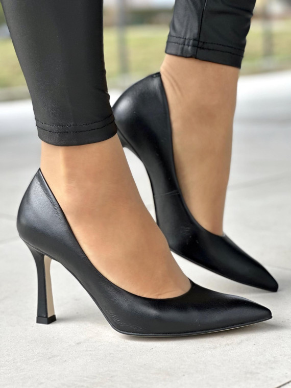 Czarne czółenka damskie skórzane