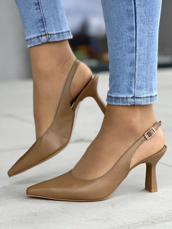 Beżowe czółenka damskie skórzane