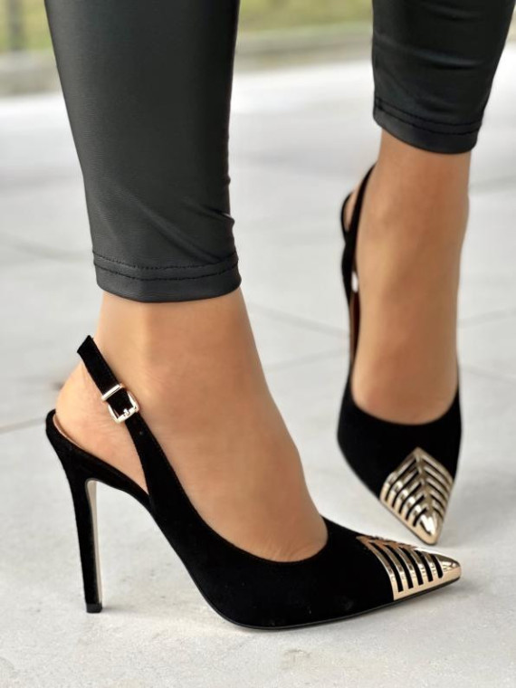 Czarne czółenka damskie skórzane