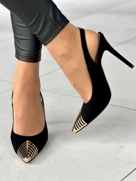 Czarne czółenka damskie skórzane