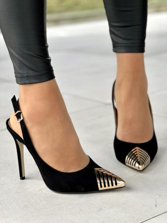 Czarne czółenka damskie skórzane