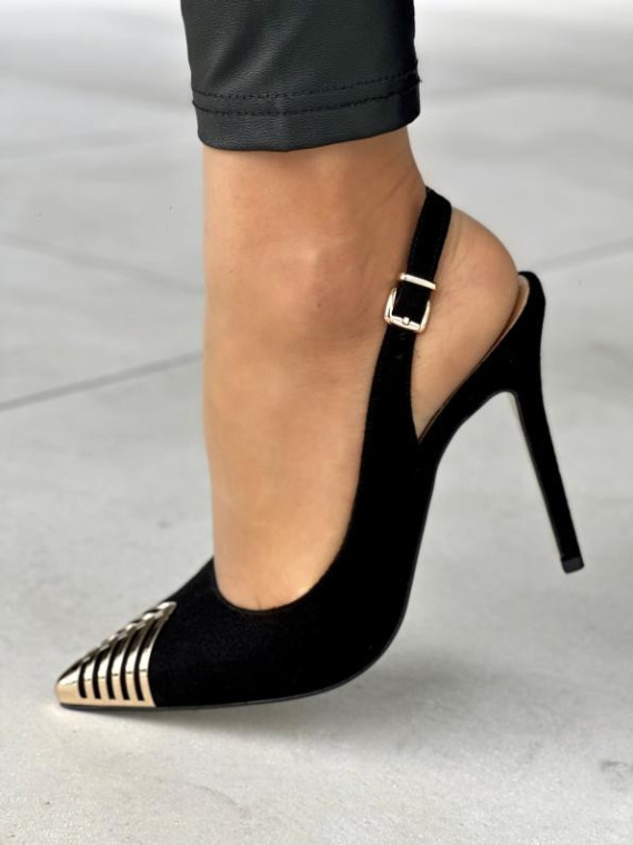 Czarne czółenka damskie skórzane