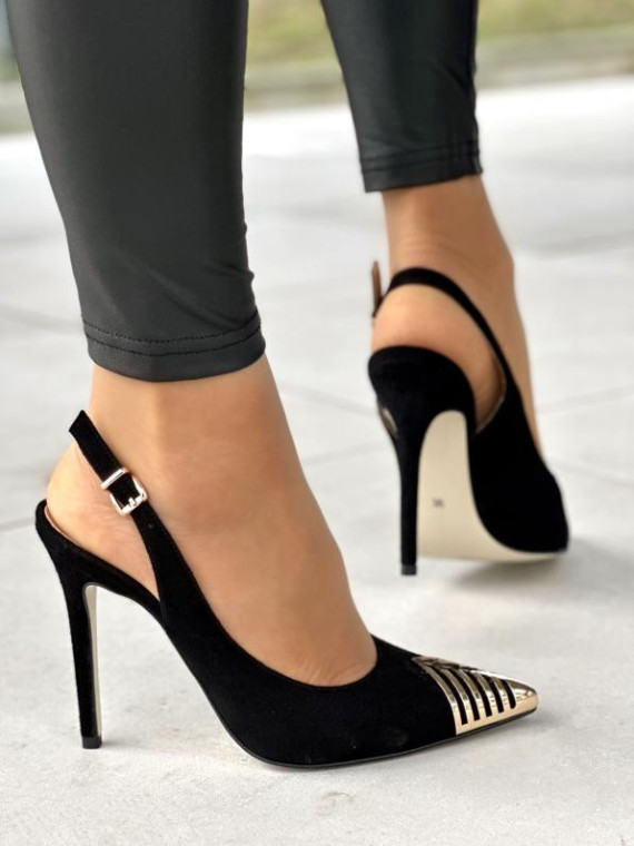 Czarne czółenka damskie skórzane