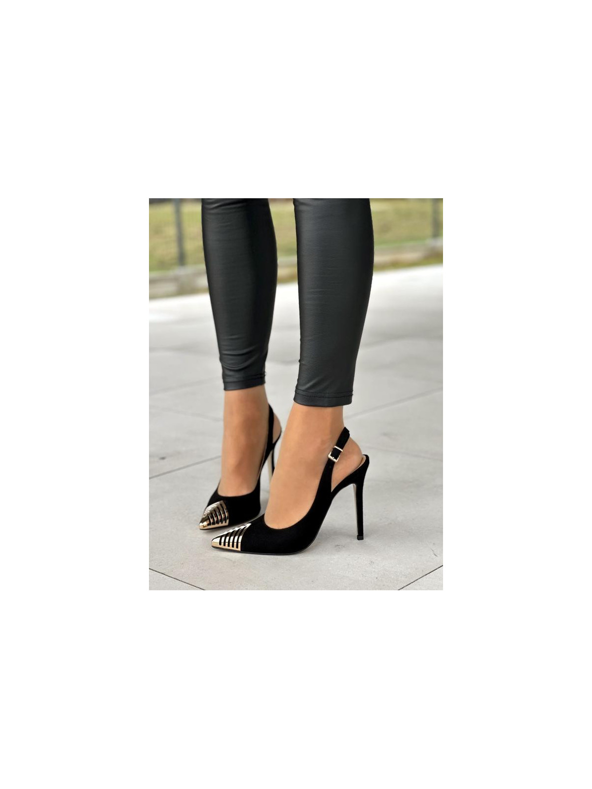 Czarne czółenka damskie skórzane