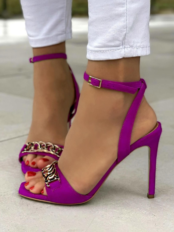 Fuksjowe sandały damskie skórzane