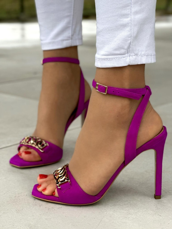 Fuksjowe sandały damskie skórzane