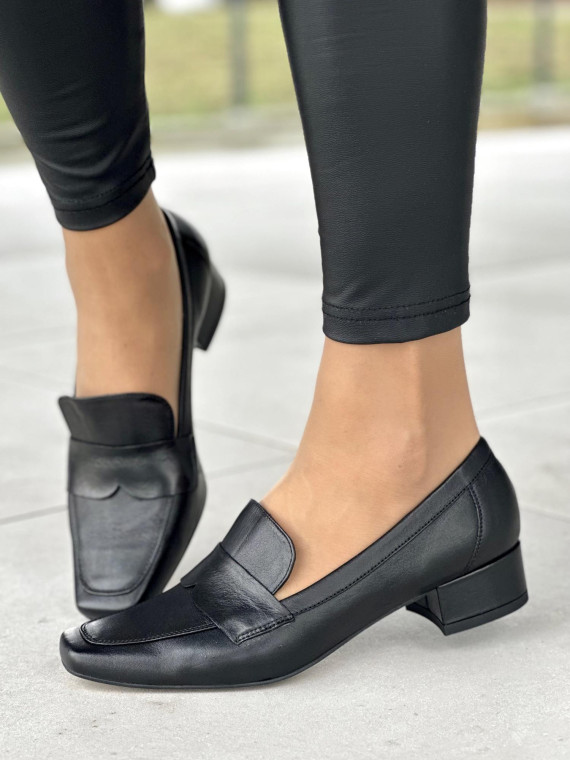 Czarne półbuty damskie, skóra naturalna