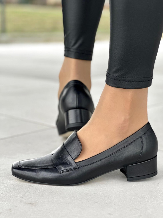 Czarne półbuty damskie, skóra naturalna