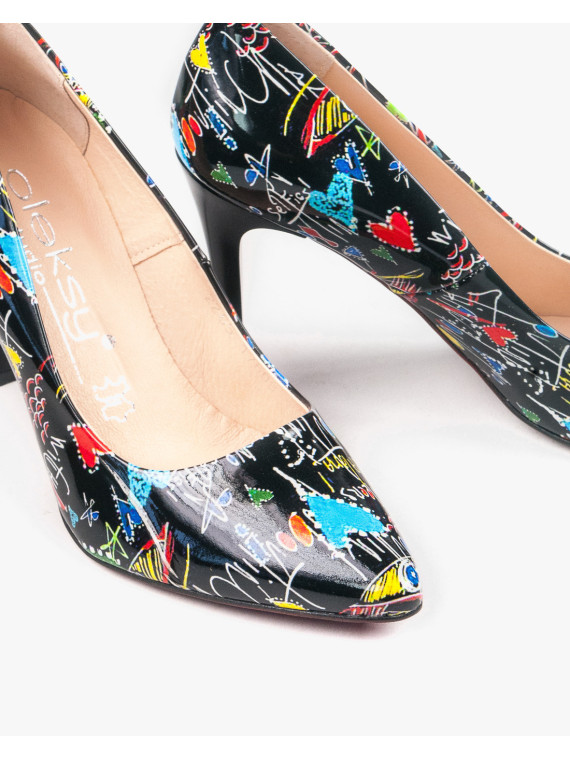 Czółenka czarne damskie skórzane