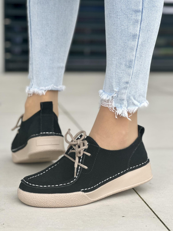 Czarne półbuty damskie skórzane