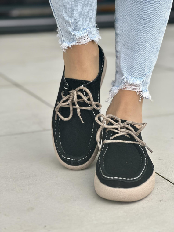 Czarne półbuty damskie skórzane