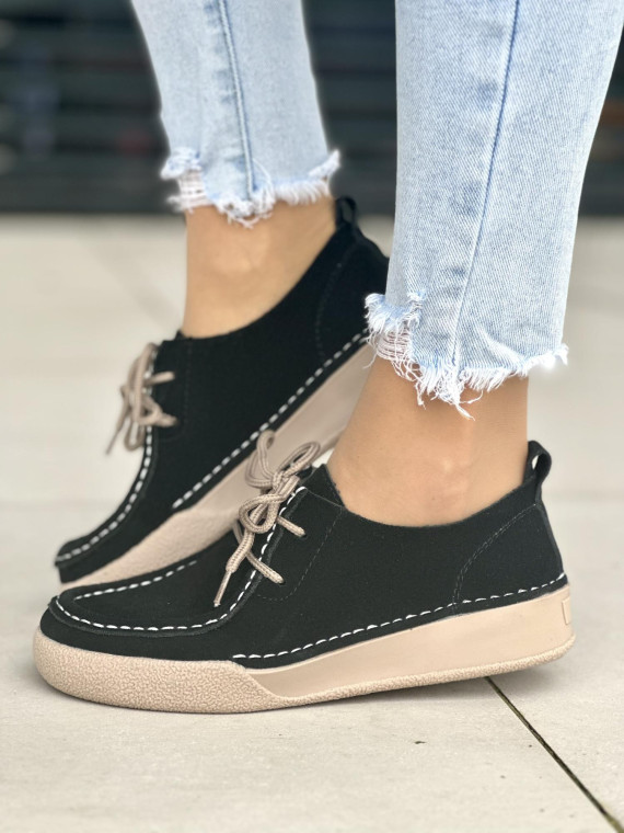 Czarne półbuty damskie skórzane