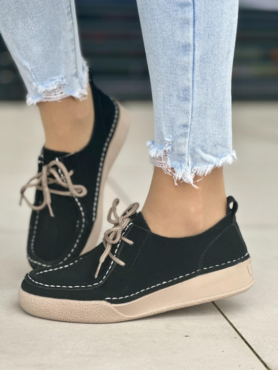 Czarne półbuty damskie skórzane