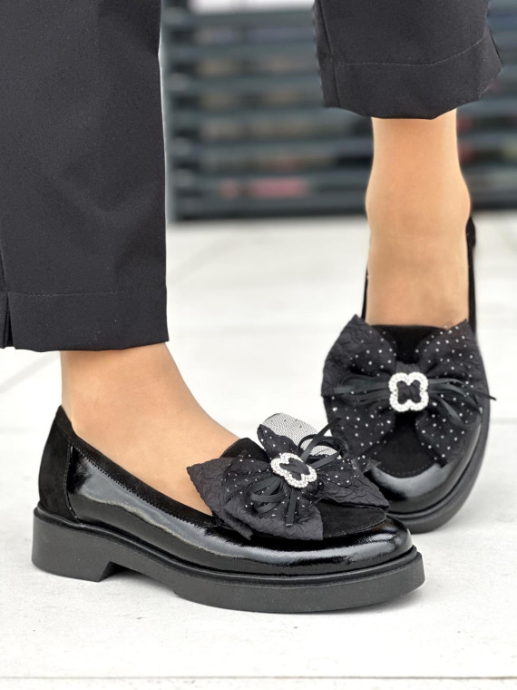 Czarne mokasyny damskie skórzane