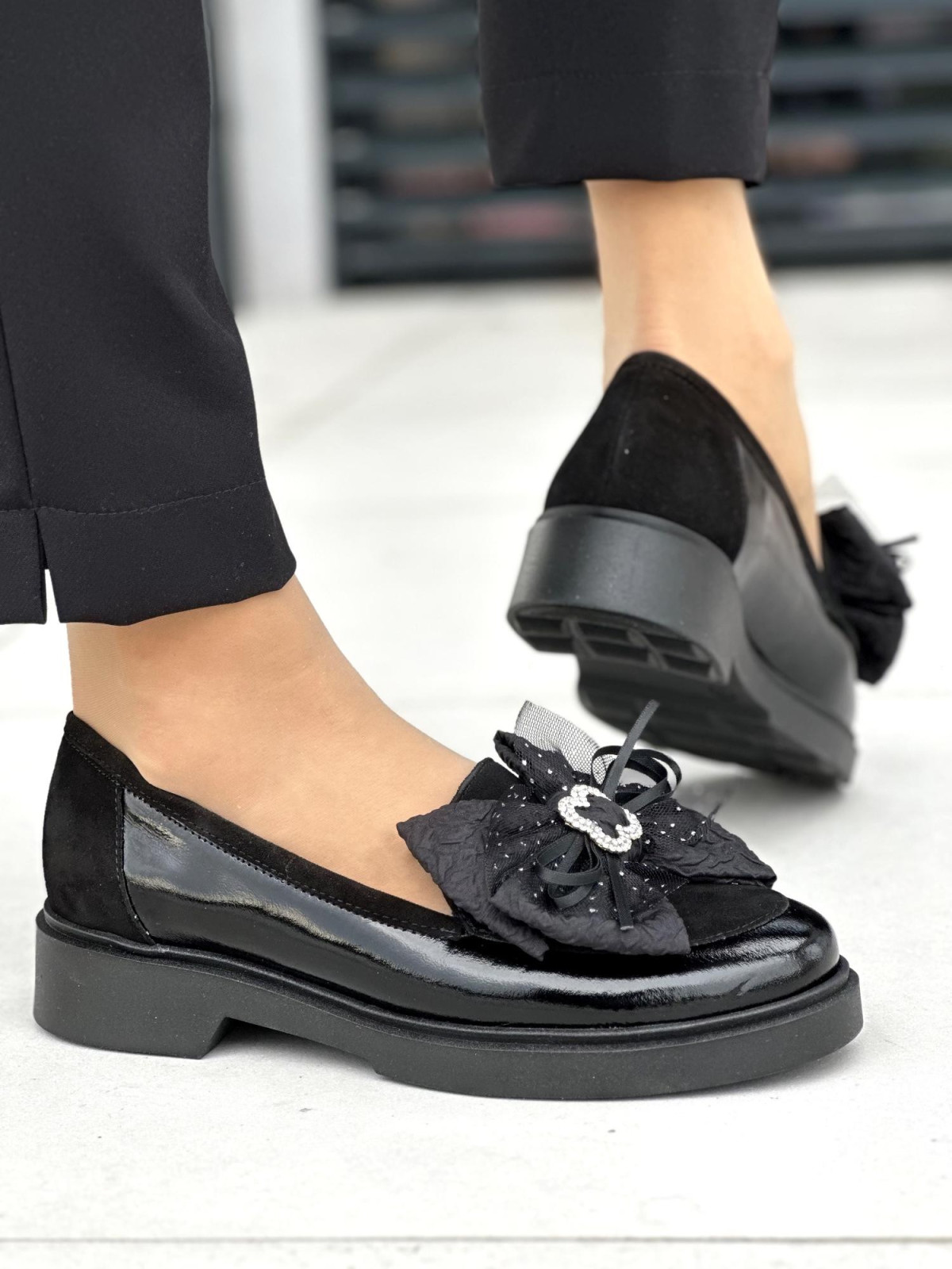 Czarne mokasyny damskie skórzane