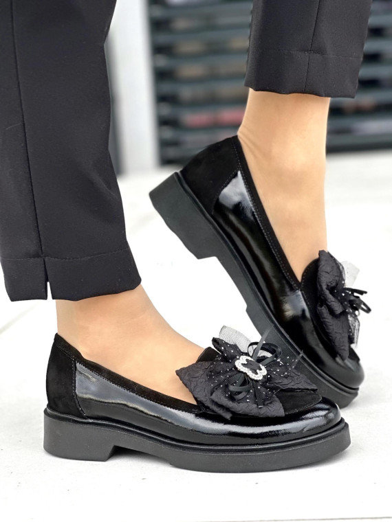 Czarne mokasyny damskie skórzane