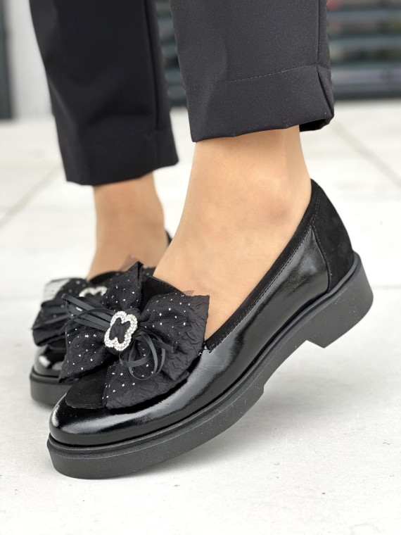 Czarne mokasyny damskie skórzane