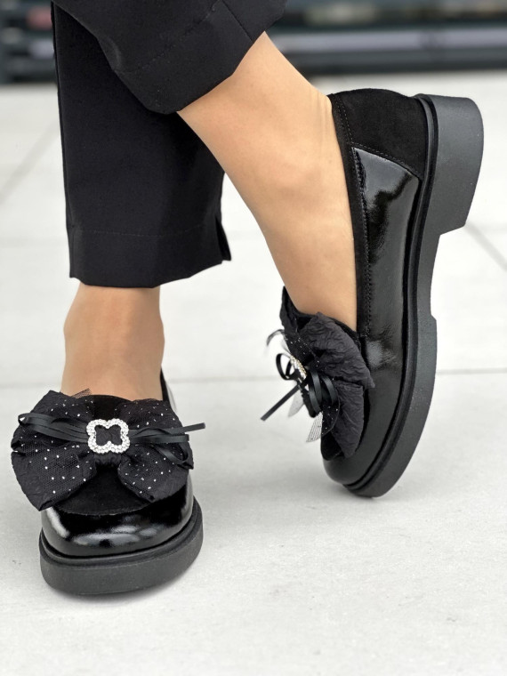 Czarne mokasyny damskie skórzane