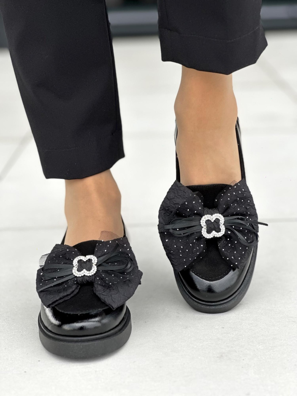 Czarne mokasyny damskie skórzane