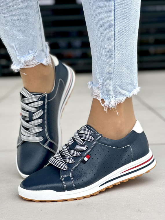 Granatowe trampki damskie skórzane