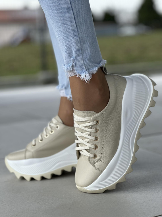 Beżowe sneakersy damskie skórzane