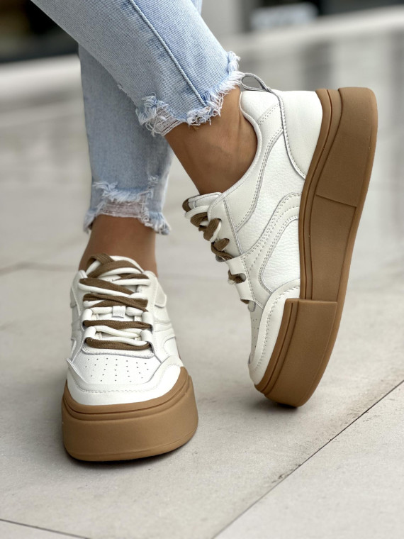 Białe trampki damskie skóra naturalna na beżowej podeszwie