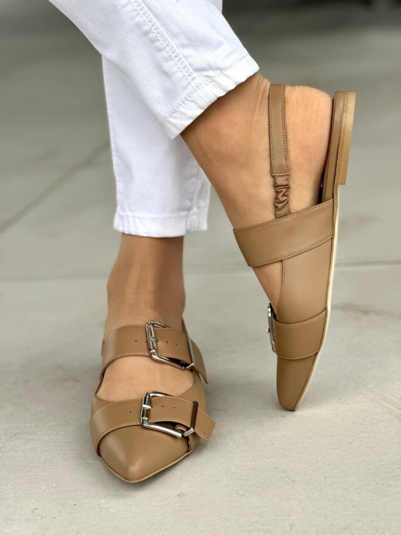 Beżowe sandały damskie skórzane