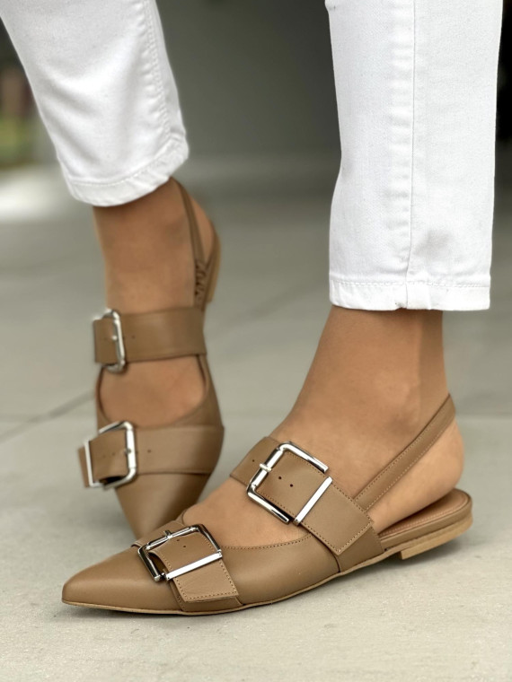 Beżowe sandały damskie skórzane