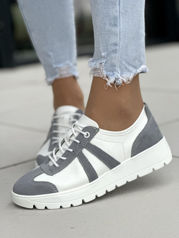 Biało-szare trampki damskie skórzane