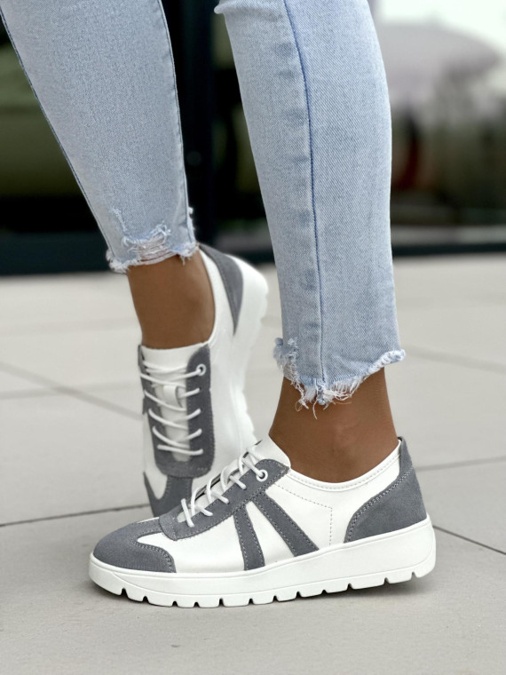 Biało-szare trampki damskie skórzane